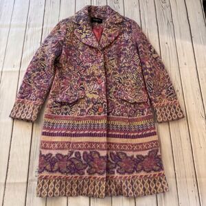 TRIESTE 90 Korea Jacquard Knit Wool Blend Coat Shawl Collar Boho Textured S